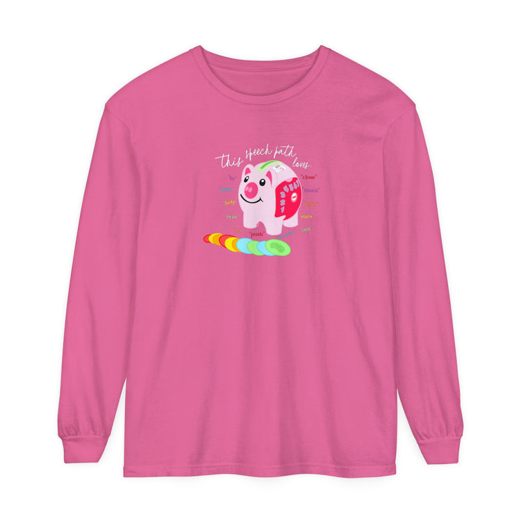 piggy bank speech path loves comfort colors long sleeve tee