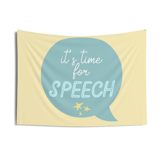 time for speech blue wall tapestry