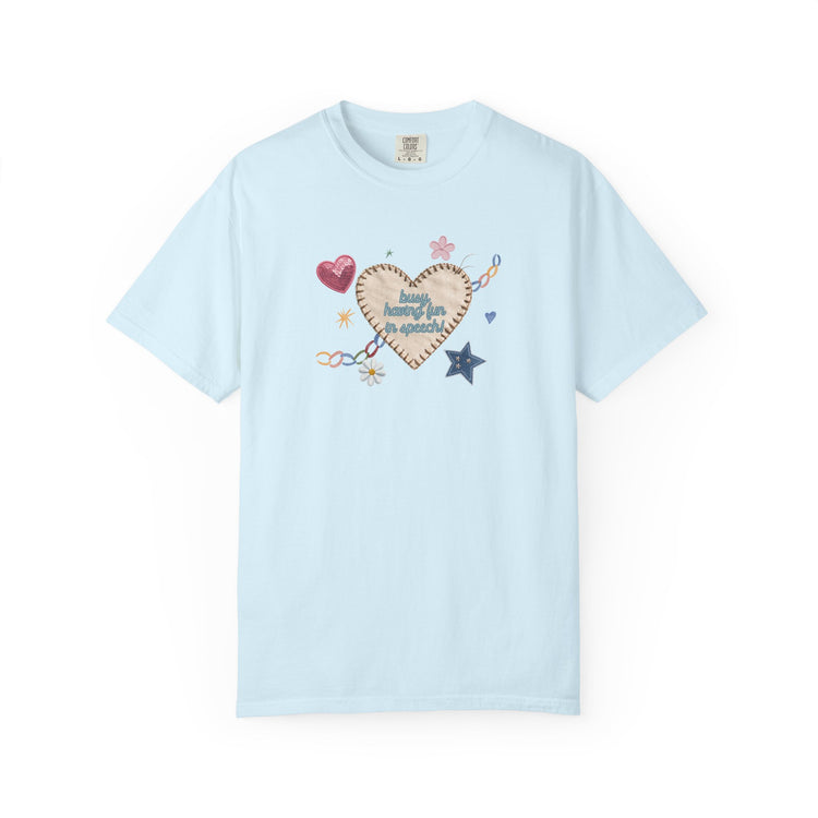 busy having fun patches comfort colors tee