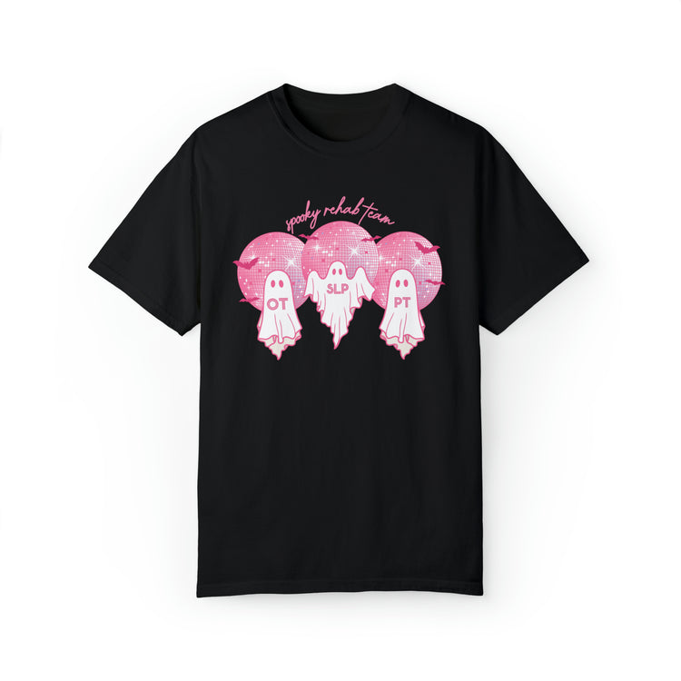 spooky rehab team pink disco ghosts comfort colors tee