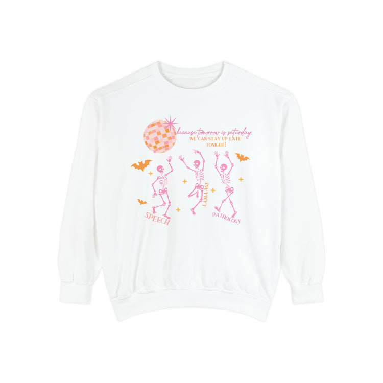 bc tomorrow is saturday disco skeleton comfort colors crewneck