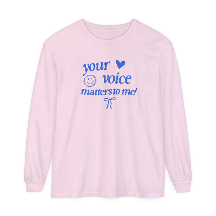 your voice matters smiley bow heart comfort colors long sleeve tee