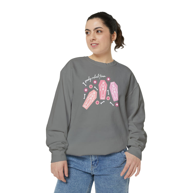 spooky rehab team skeleton bones comfort colors crewneck