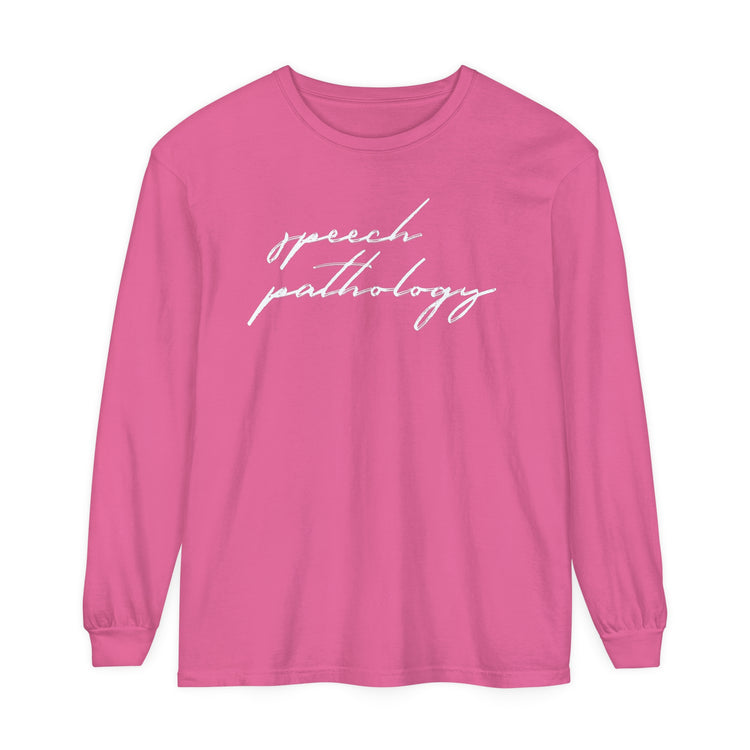 speech pathology cursive comfort colors long sleeve tee