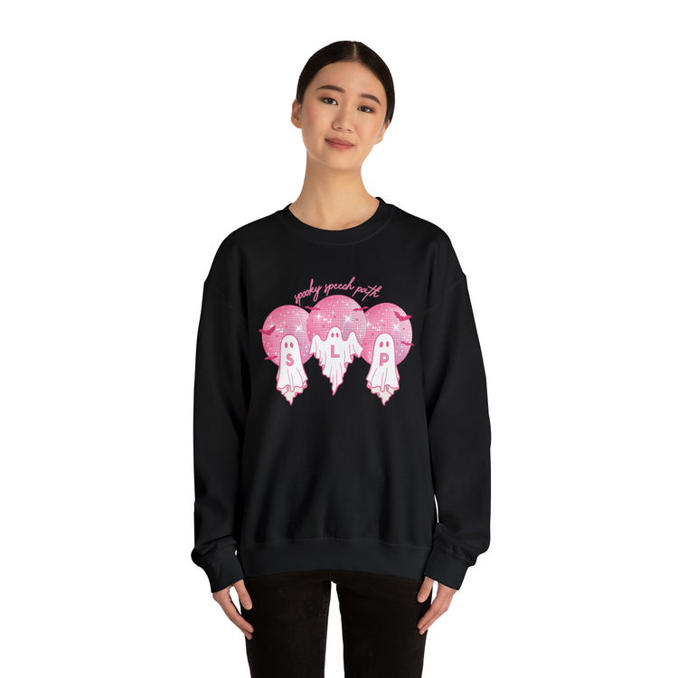 spooky speech pink disco ghosts crewneck