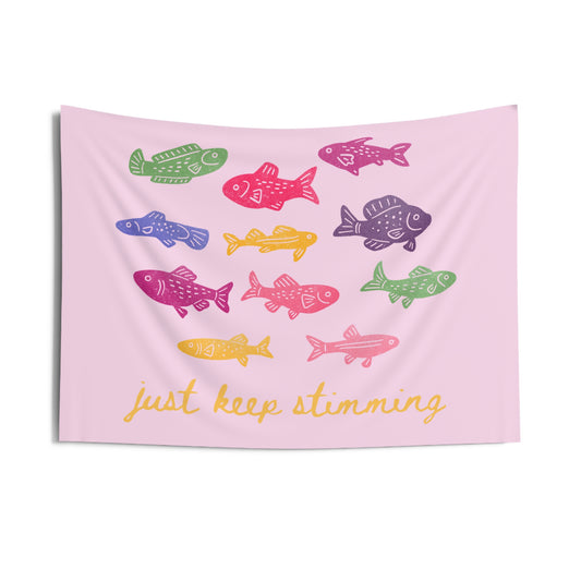just keep stimming fish wall tapestry