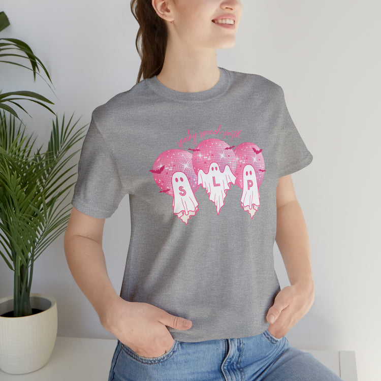 spooky speech pink disco ghosts short sleeve tee