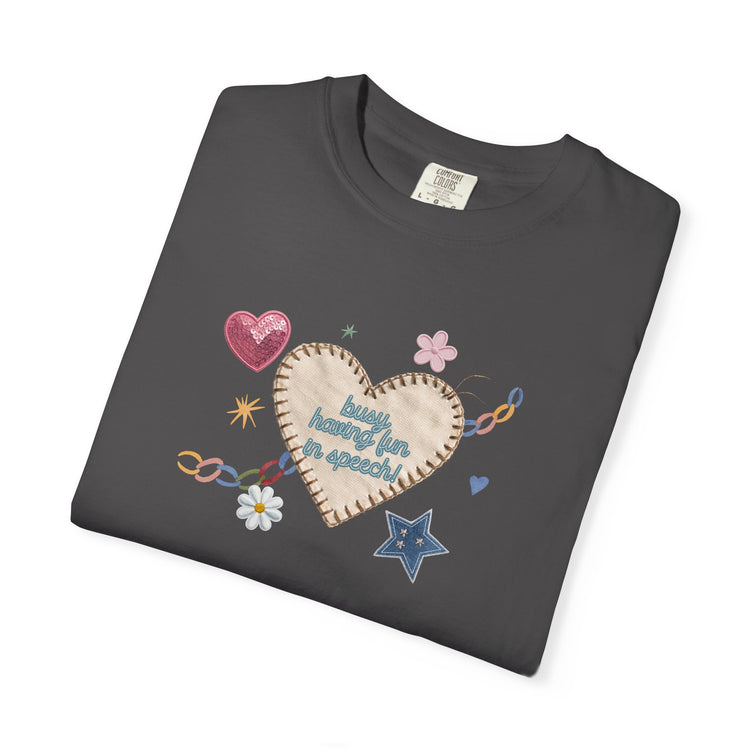 busy having fun patches comfort colors tee