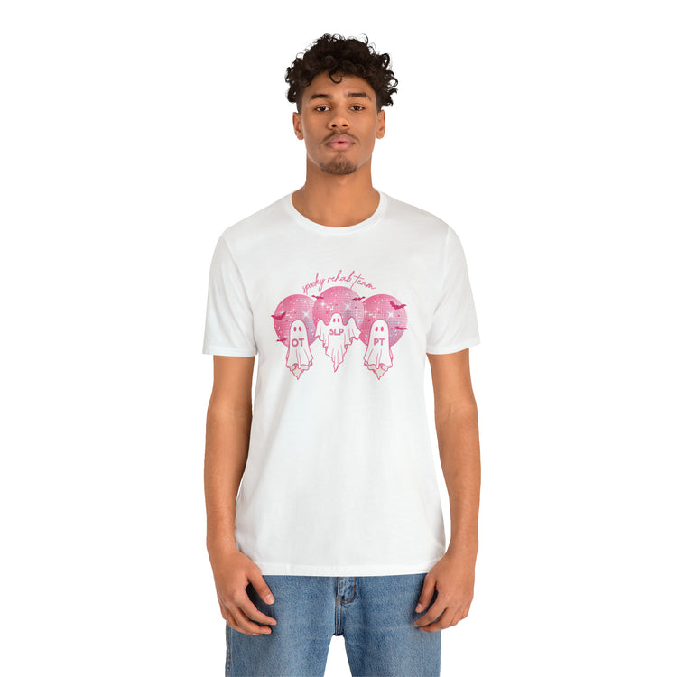 spooky rehab team pink disco ghosts short sleeve tee