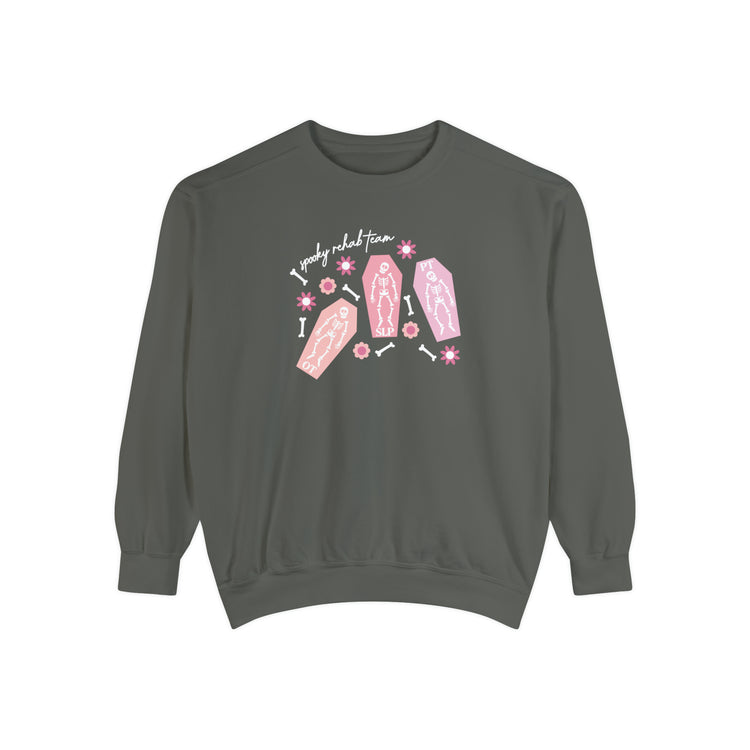 spooky rehab team skeleton bones comfort colors crewneck