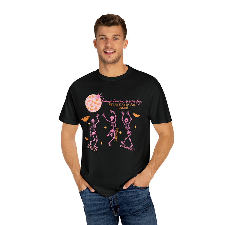 bc tomorrow is saturday disco skeleton comfort colors tee