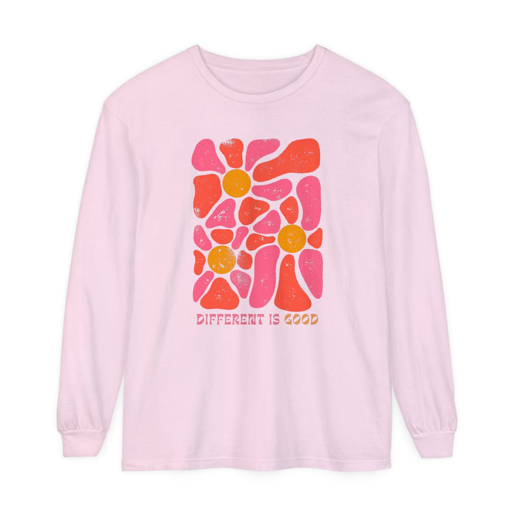 different is good retro flower comfort colors long sleeve tee