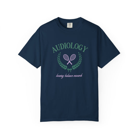 audiology tennis crest comfort colors tee