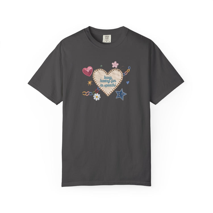 busy having fun patches comfort colors tee