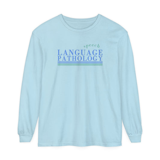 speech language pathology lines blue comfort colors long sleeve tee