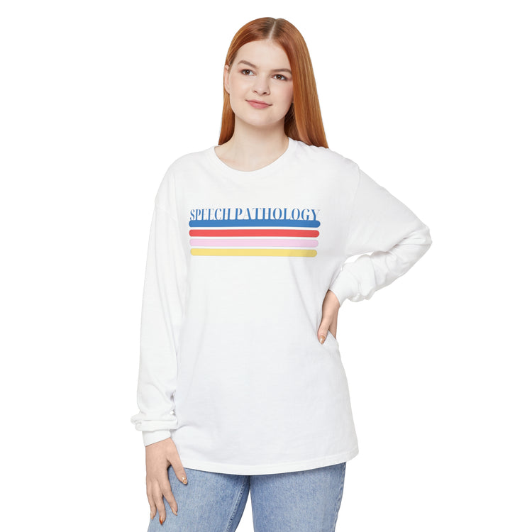 speech pathology colorful lines comfort colors long sleeve tee