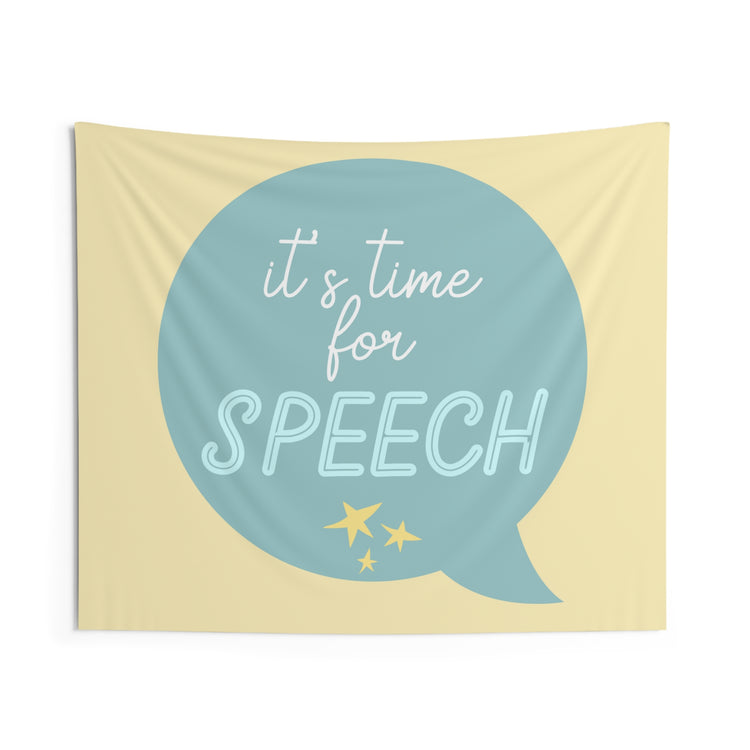 time for speech blue wall tapestry