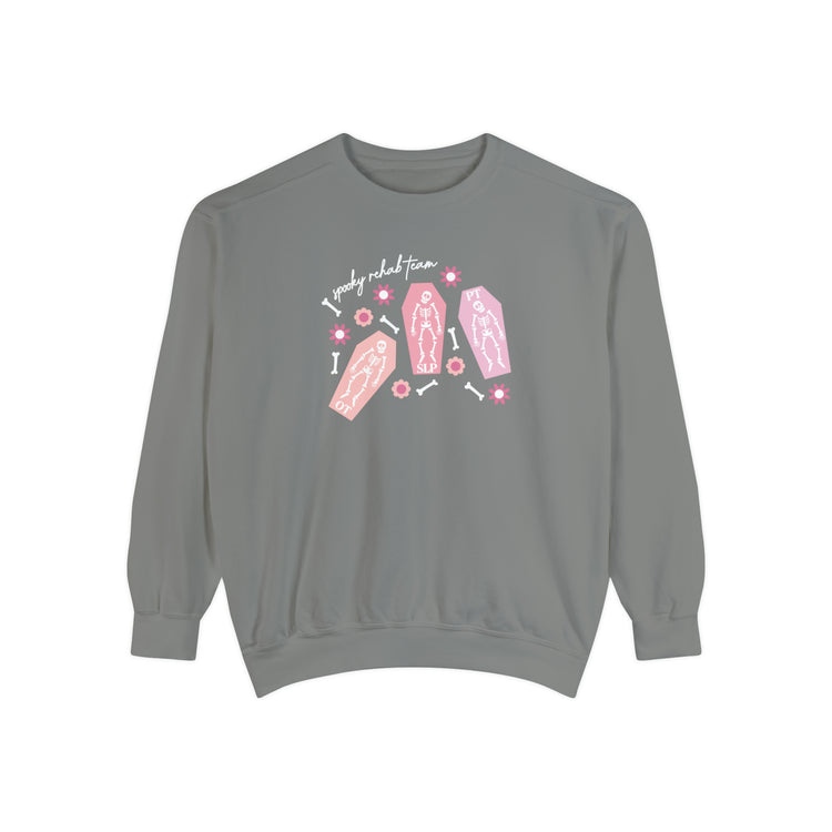 spooky rehab team skeleton bones comfort colors crewneck