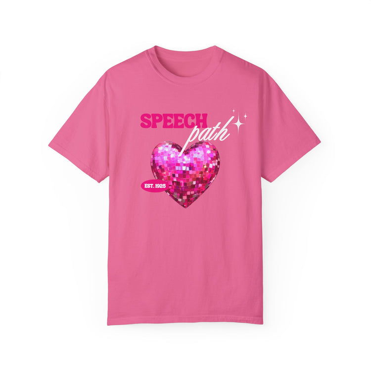 speech path disco heart comfort colors tee