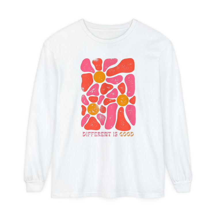 different is good retro flower comfort colors long sleeve tee