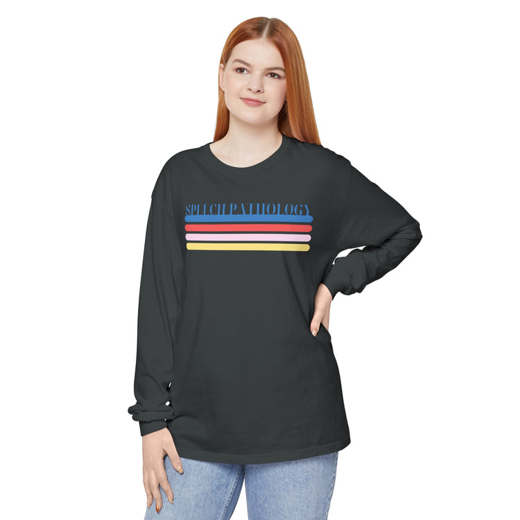 speech pathology colorful lines comfort colors long sleeve tee