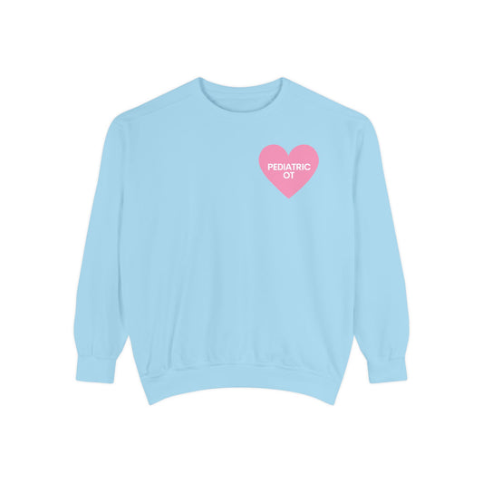 pediatric OT heart comfort colors crewneck