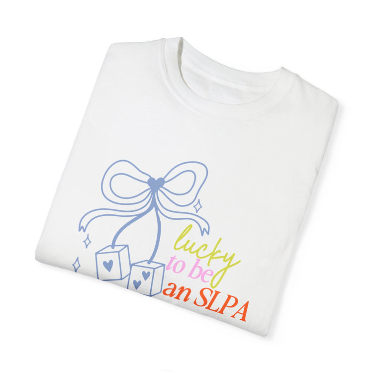 lucky to be an SLPA dice comfort colors tee