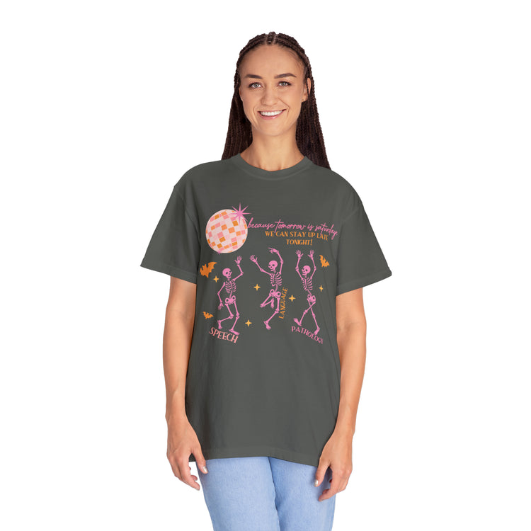 bc tomorrow is saturday disco skeleton comfort colors tee