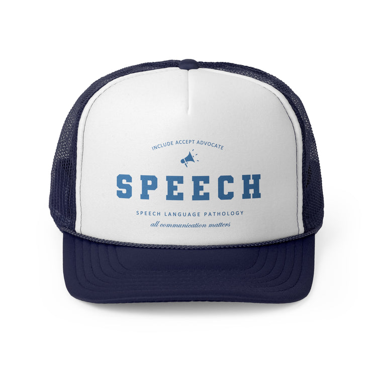 speech varsity blue trucker hat