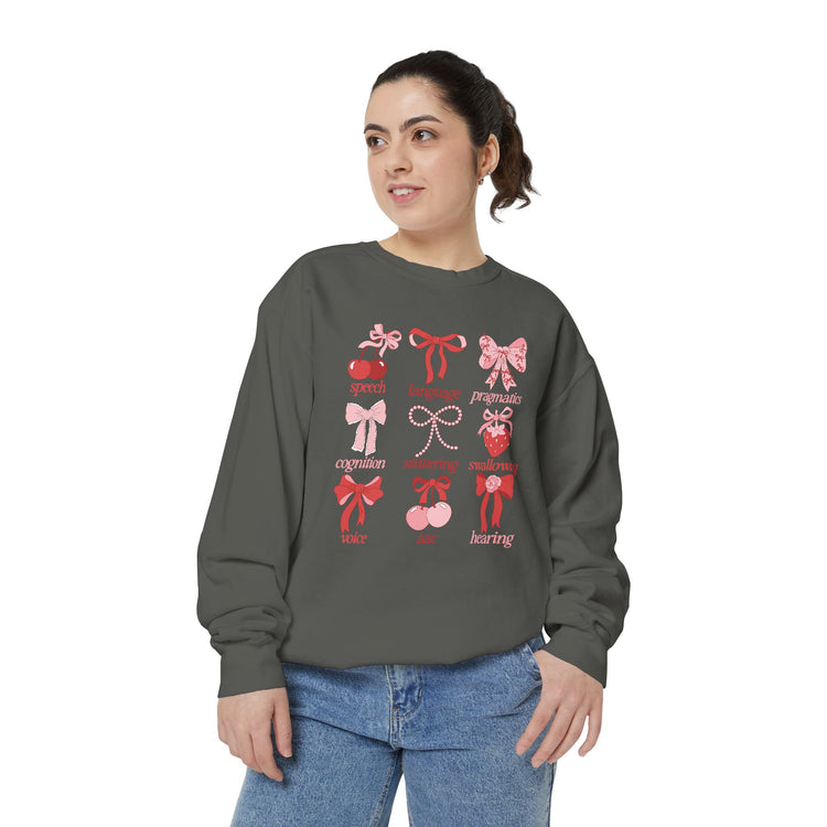 SLP scope pink/red bows comfort colors crewneck