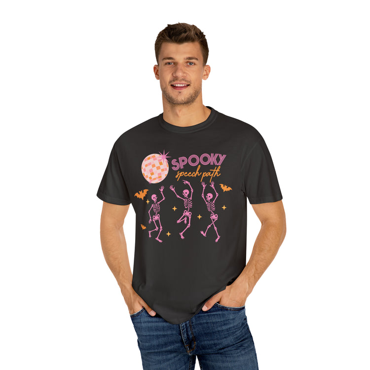 spooky speech disco skeleton comfort colors tee