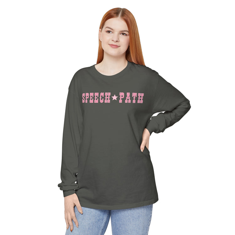 speech path western star pink comfort colors long sleeve tee