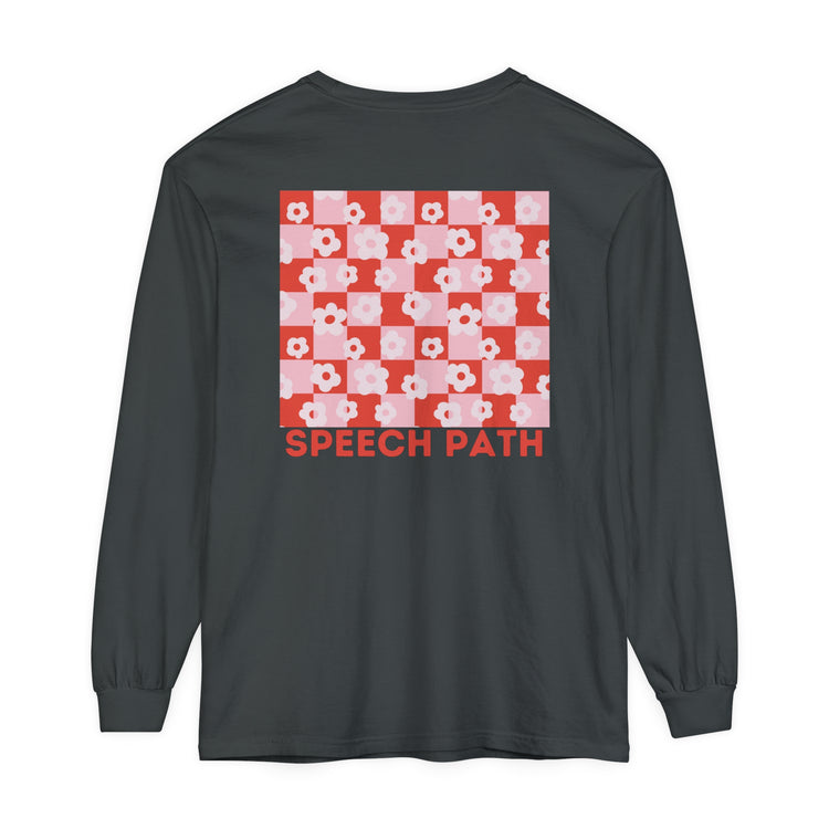 speech path red flowers comfort colors long sleeve tee