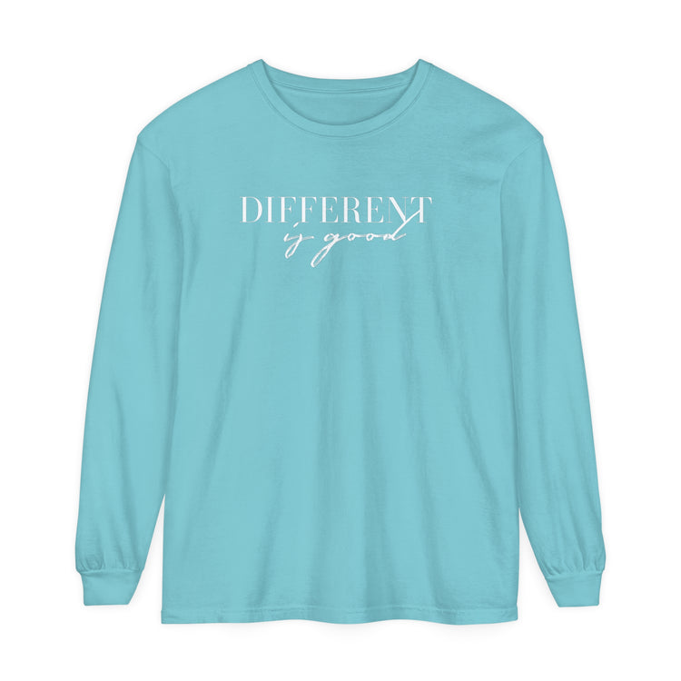 different is good cursive comfort colors long sleeve tee