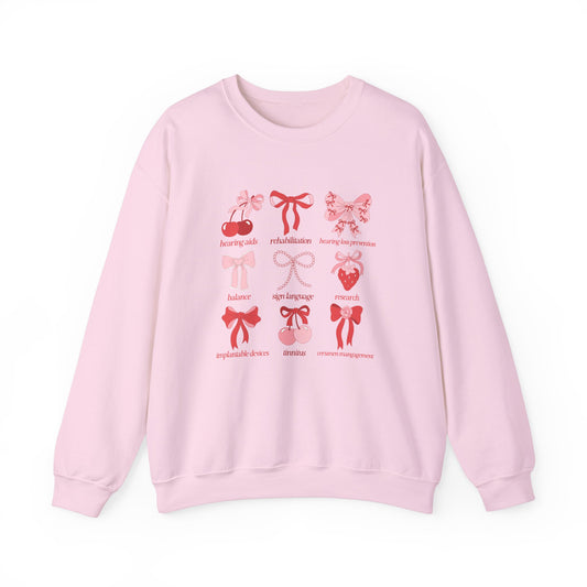 audiology scope cherry bow crewneck