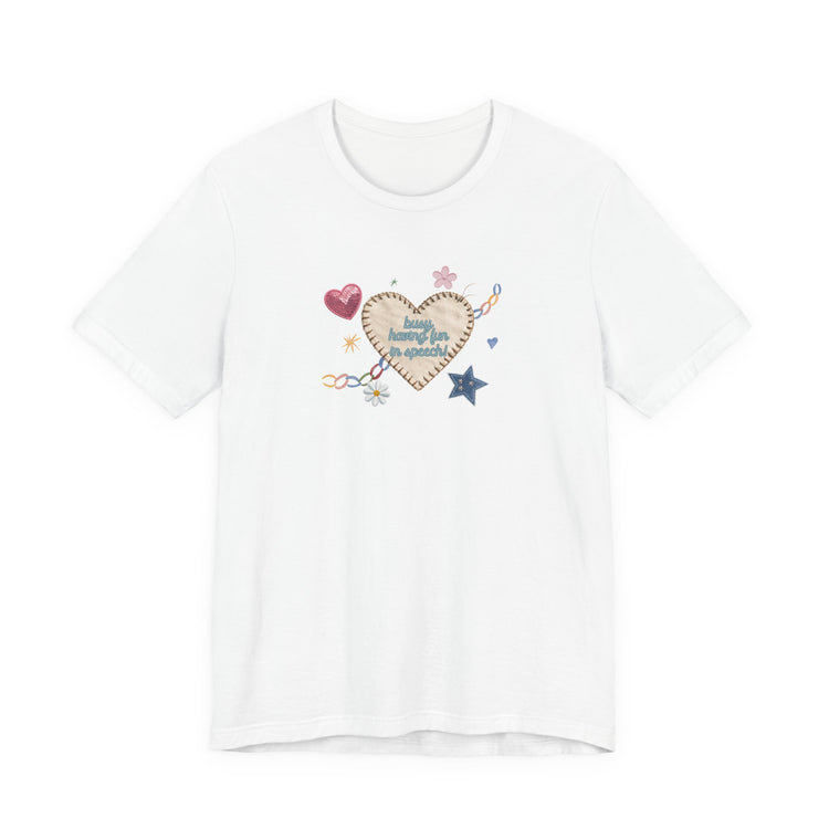 busy having fun patches short sleeve tee
