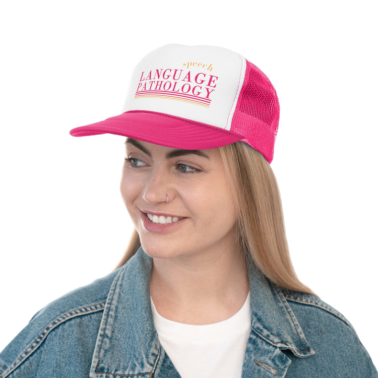 speech pathology pink lines trucker hat