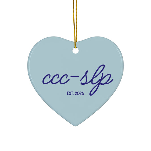 simple blue ccc-slp est. 2026 heart ornament