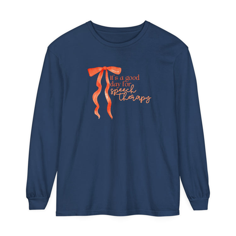 good day for speech orange bow comfort colors long sleeve tee