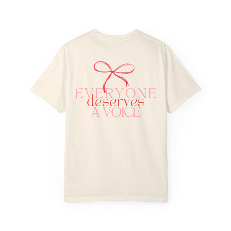 everyone deserves a voice red bow comfort colors tee