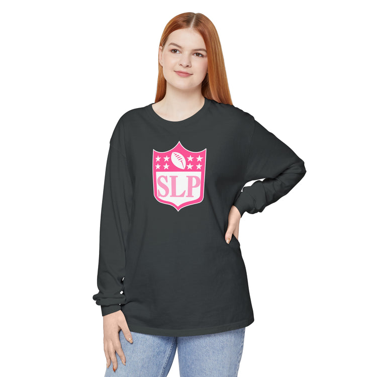 SLP football crest comfort colors long sleeve tee