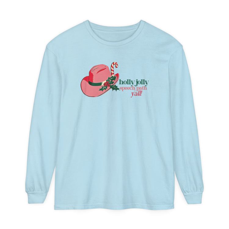 holly jolly speech path y'all comfort colors long sleeve tee