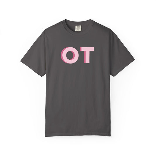 pink block OT comfort colors tee