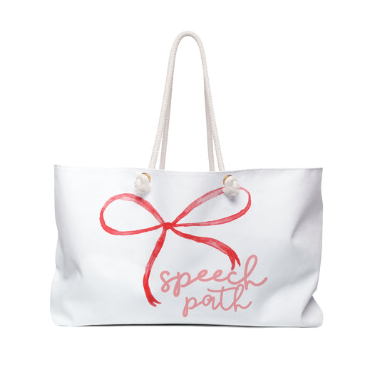 everyone deserves a voice red bow weekender tote