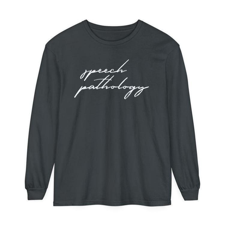 speech pathology cursive comfort colors long sleeve tee