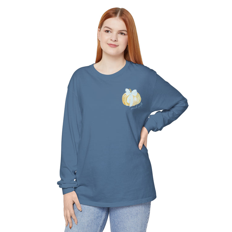 pumpkin bow speech path comfort colors long sleeve tee