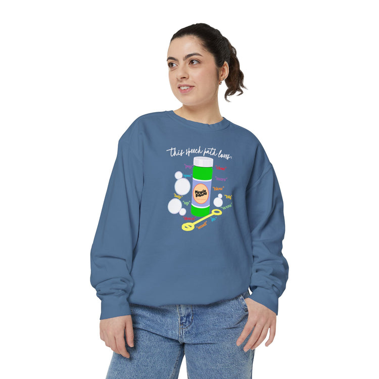 bubbles speech path loves comfort colors crewneck