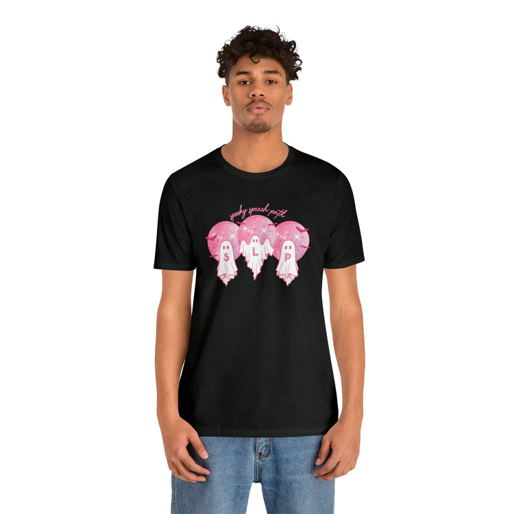 spooky speech pink disco ghosts short sleeve tee