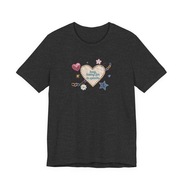 busy having fun patches short sleeve tee