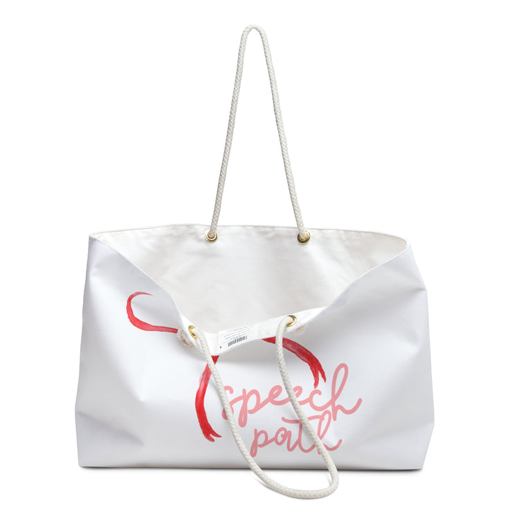 everyone deserves a voice red bow weekender tote